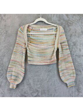 Nectar Clothing Sweater Womens Small Multicolor Stripe Square Neck Cropped Knit